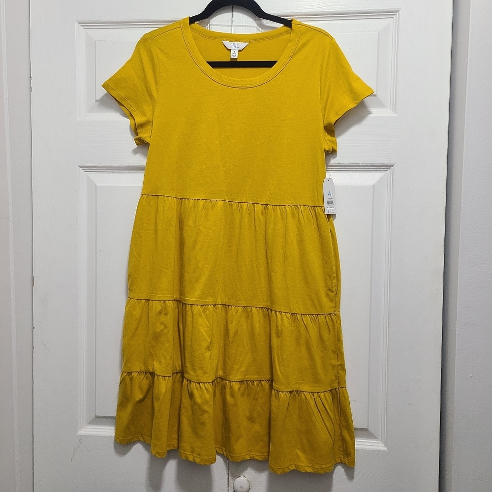 Time And Tru Mustard Yellow Size Small Dress Tiered New With Tag‎